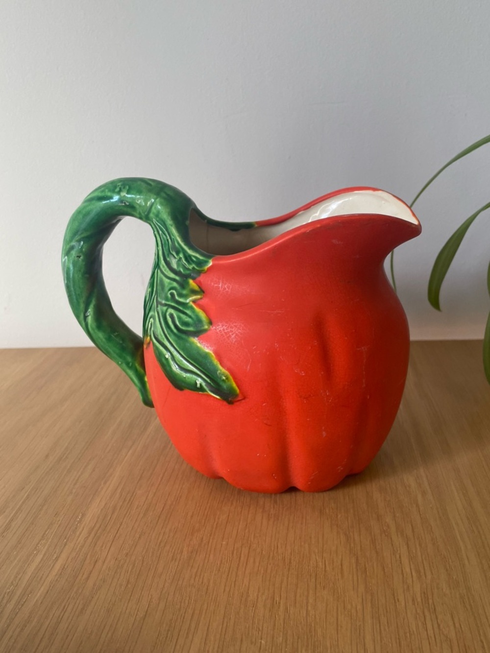Vintage Ceramic Small Tomato Pitcher Jug Japan 1940s Maruhon Ware